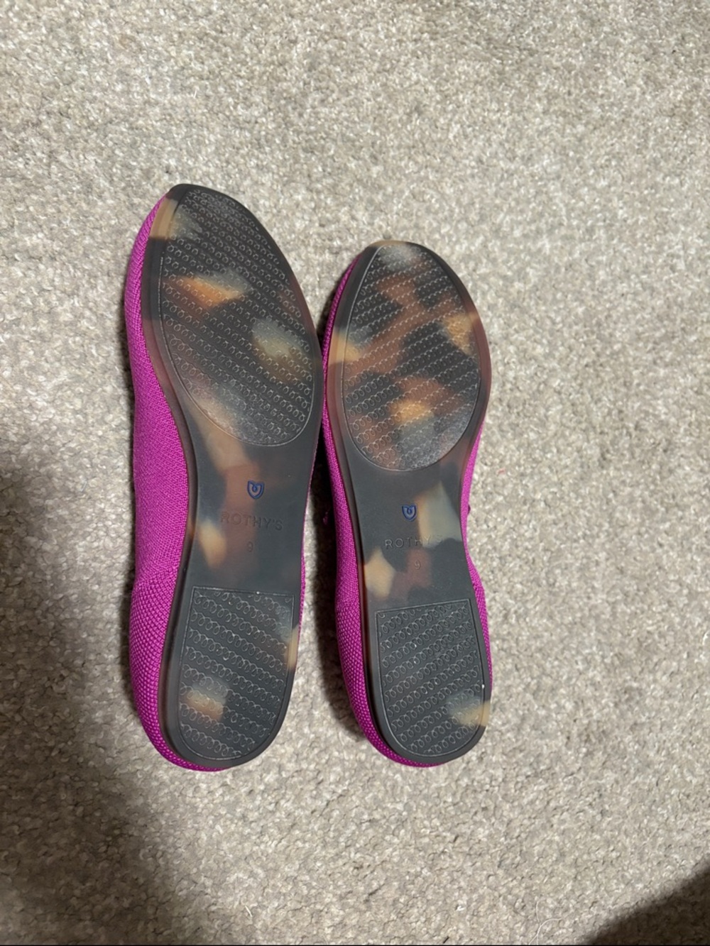 Rothy's Pink Mary Jane Flats with Blue Heel Trim - Picture 6 of 7
